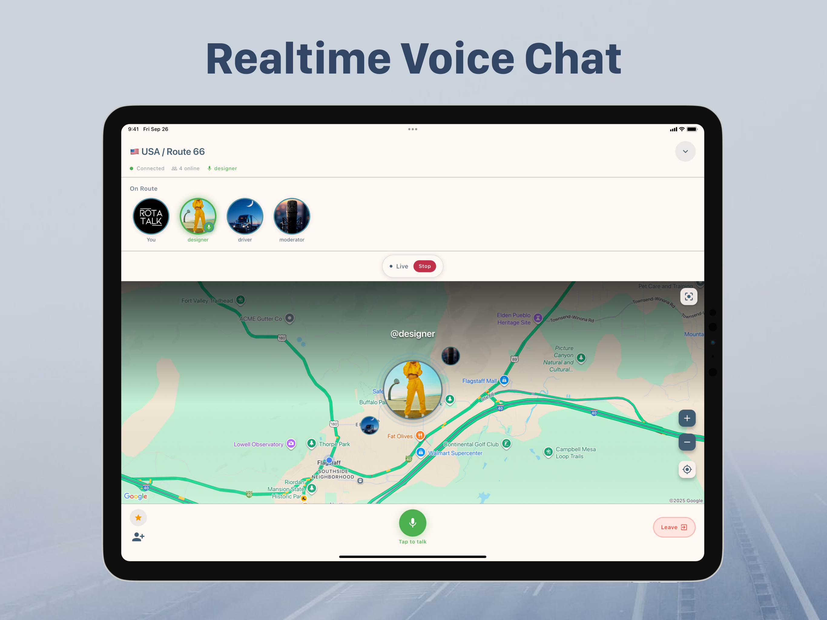 RotaTalk iPad Voice Chat Screen