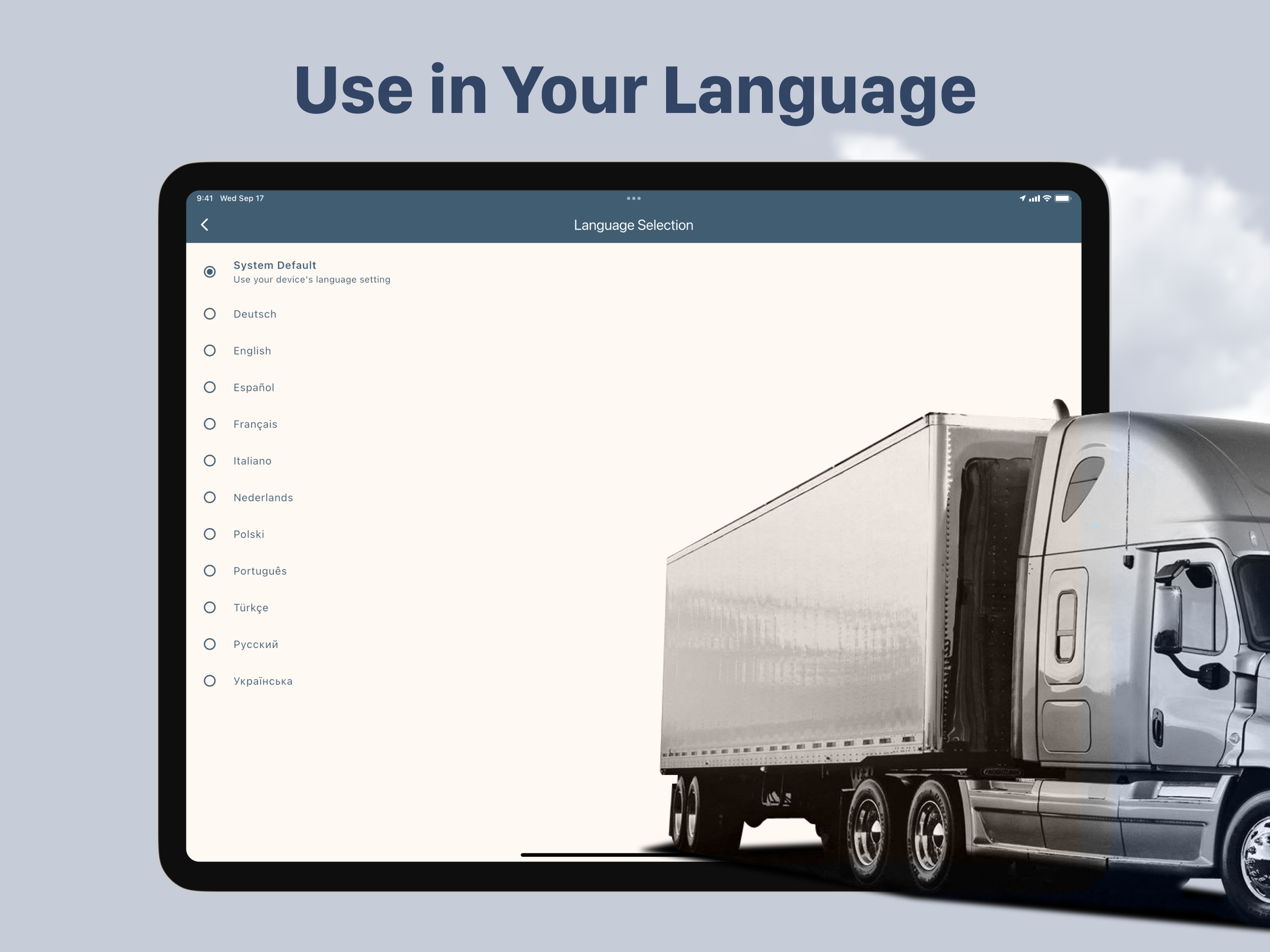 RotaTalk iPad Supported Language Screen