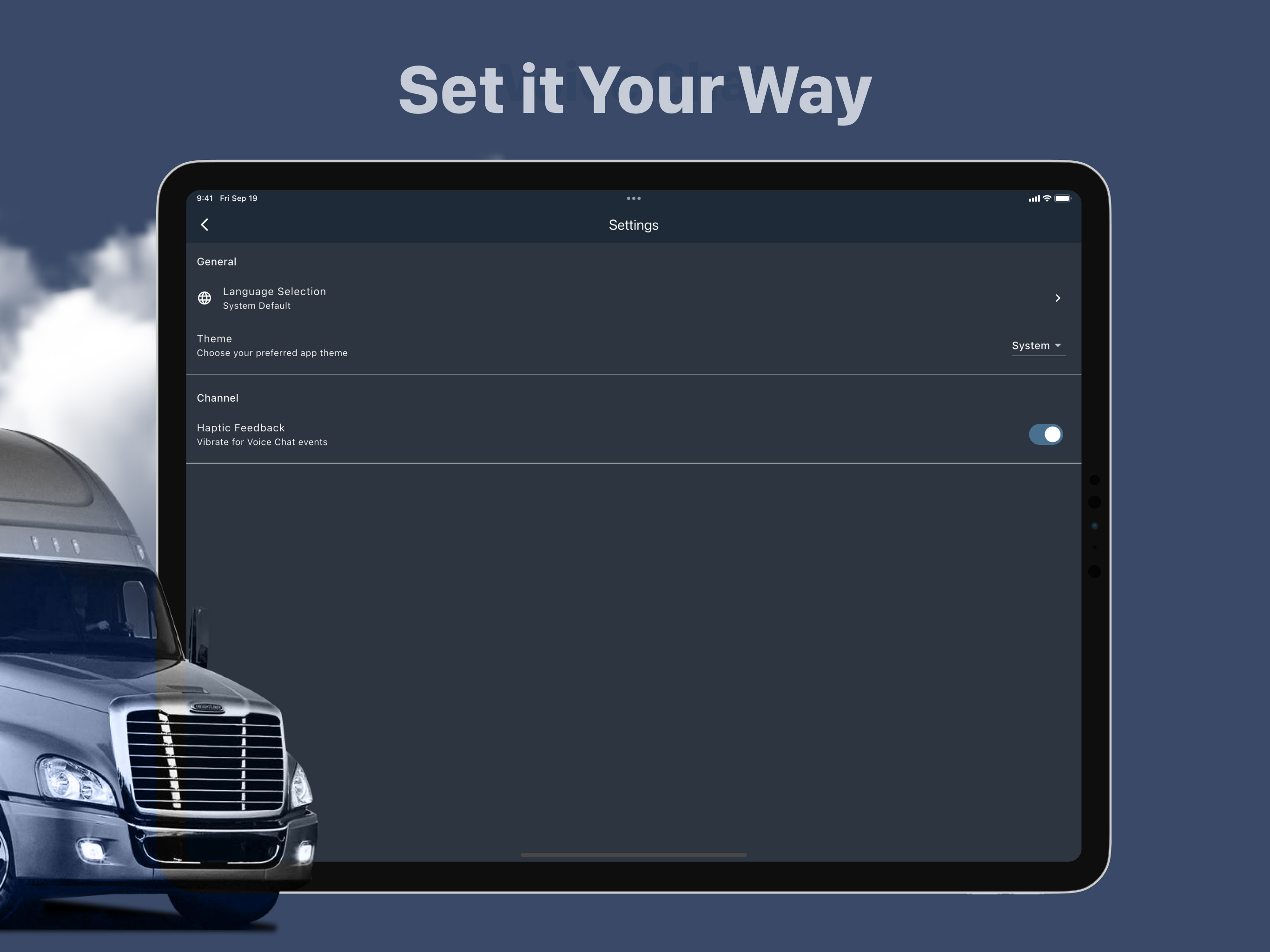RotaTalk iPad Settings Screen