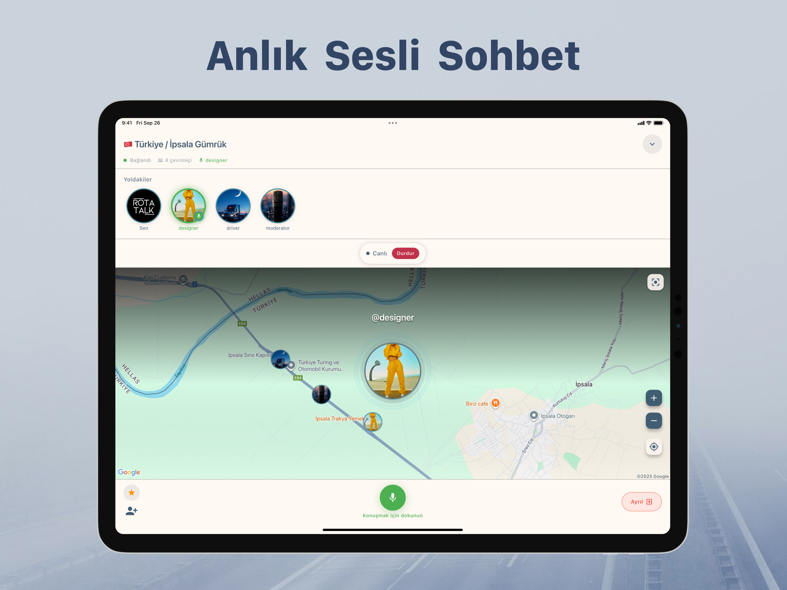 RotaTalk iPad Sesli Sohbet Ekranı