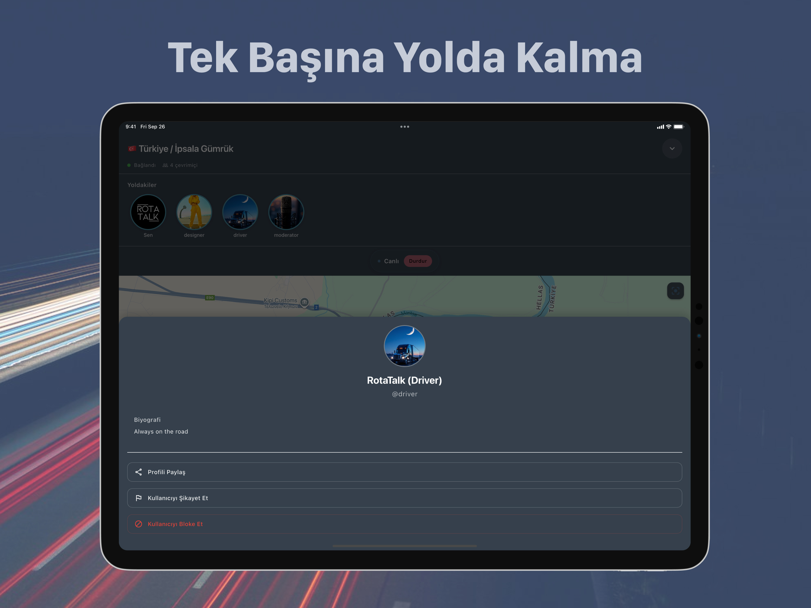RotaTalk iPad Kullanıcı Görüntüleme Ekranı