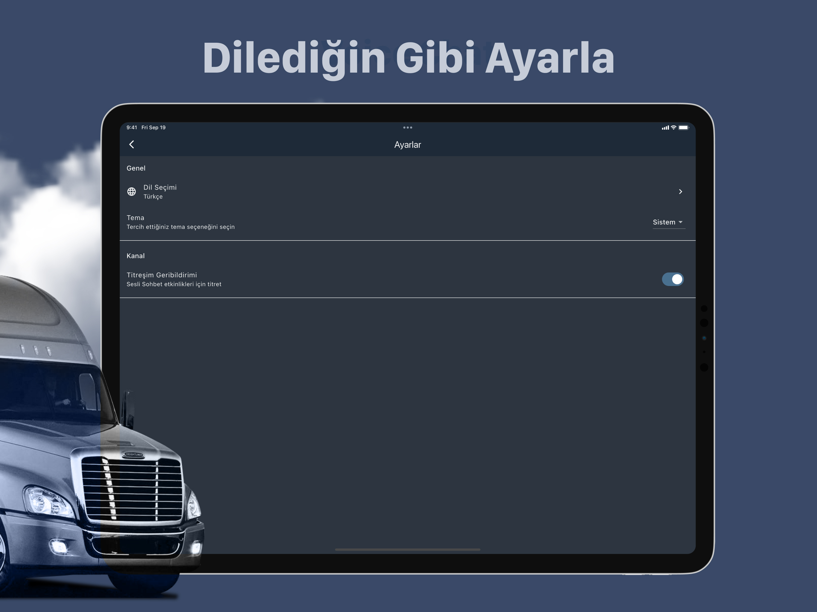 RotaTalk iPad Ayarlar Ekranı