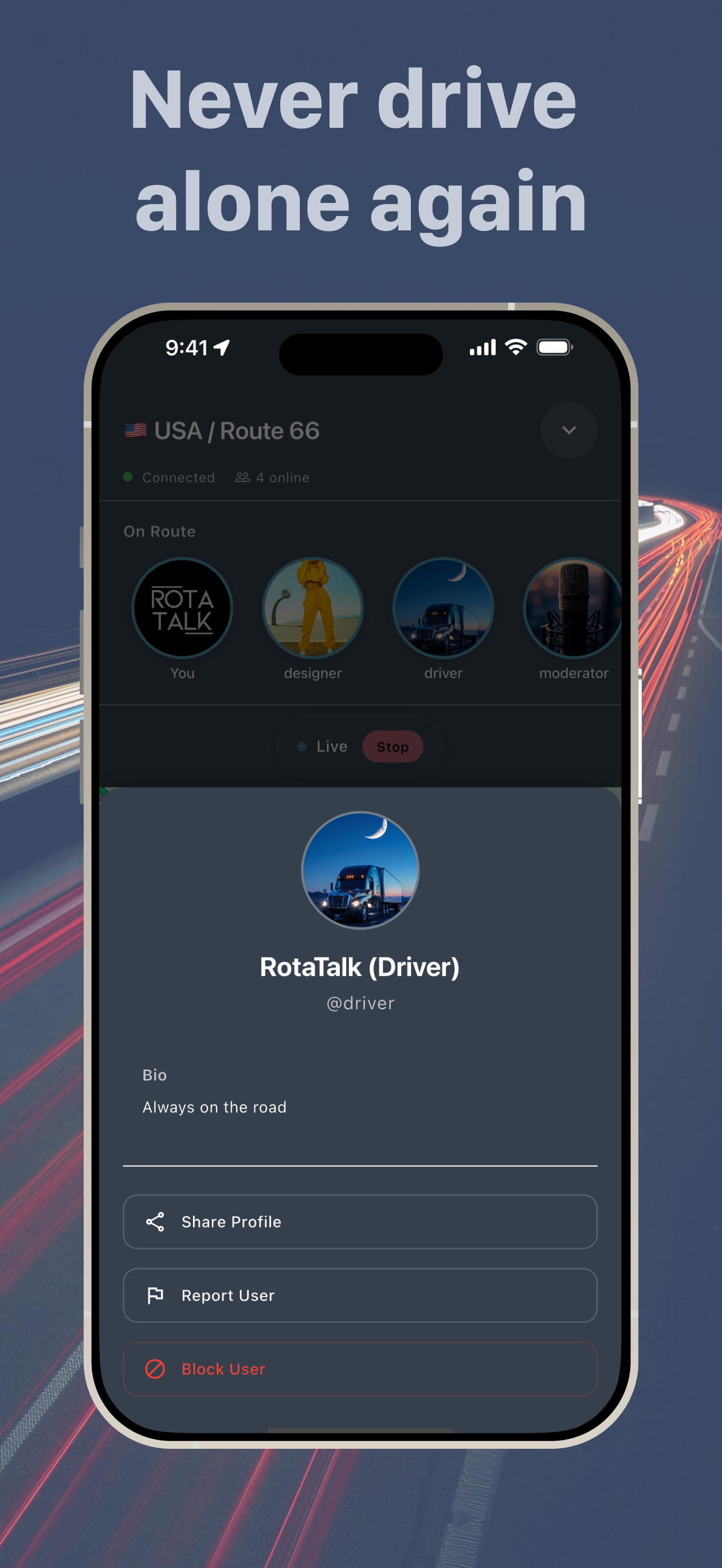 RotaTalk iPhone View User Profile Screen