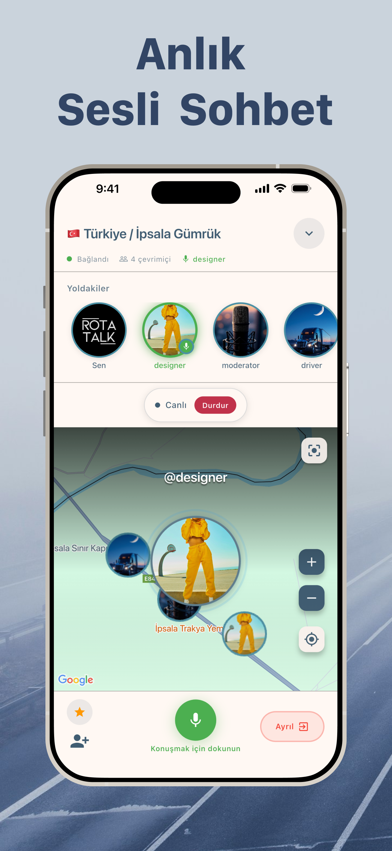 RotaTalk iPhone Sesli Sohbet Ekranı