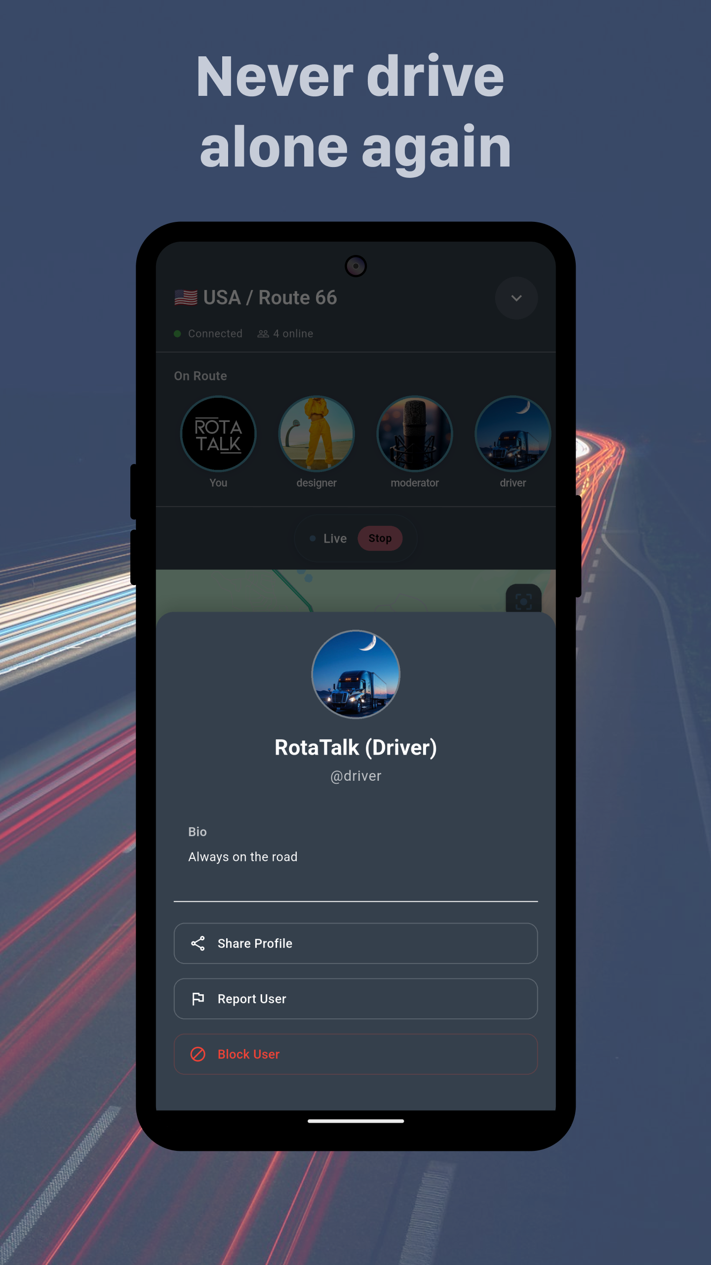 RotaTalk Android Phone View User Profile Screen
