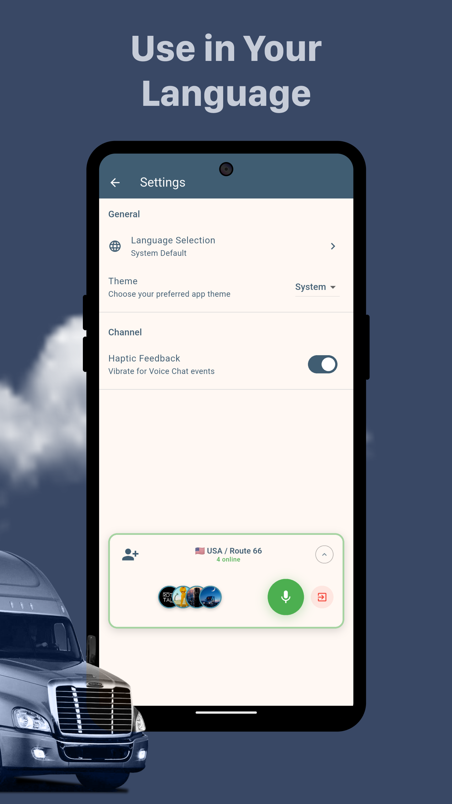 RotaTalk Android Phone Settings Screen