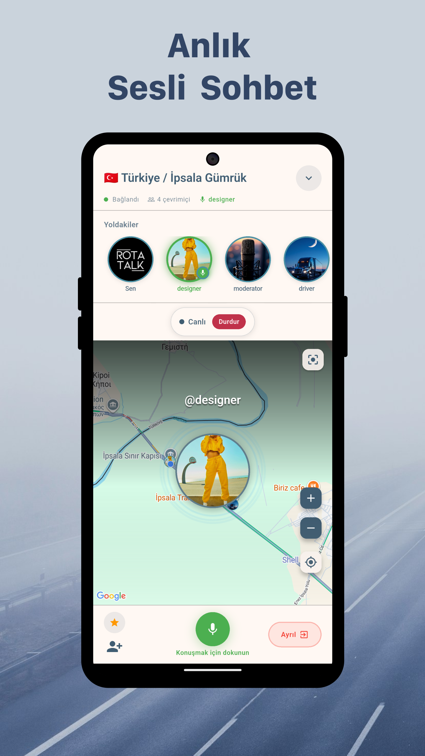 RotaTalk Android Telefon Sesli Sohbet Ekranı