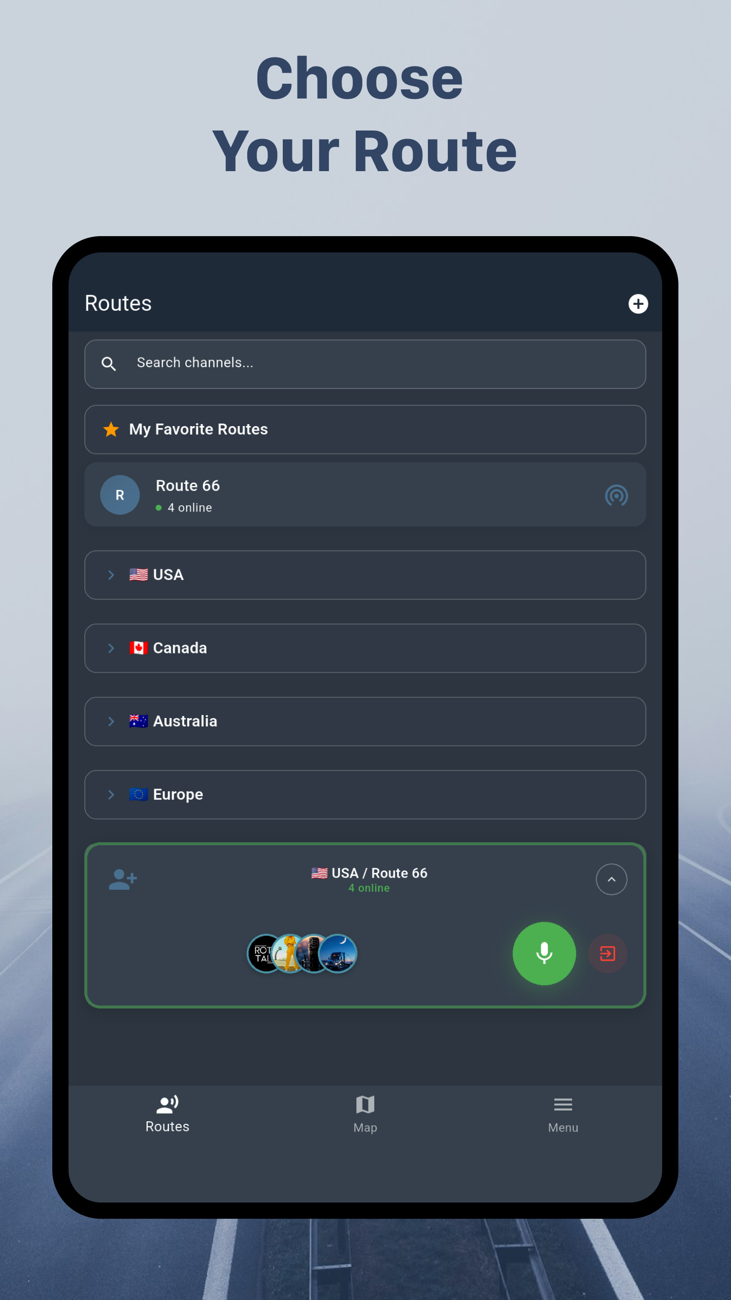 RotaTalk Android 7-inch Tablet Route Selection Screen