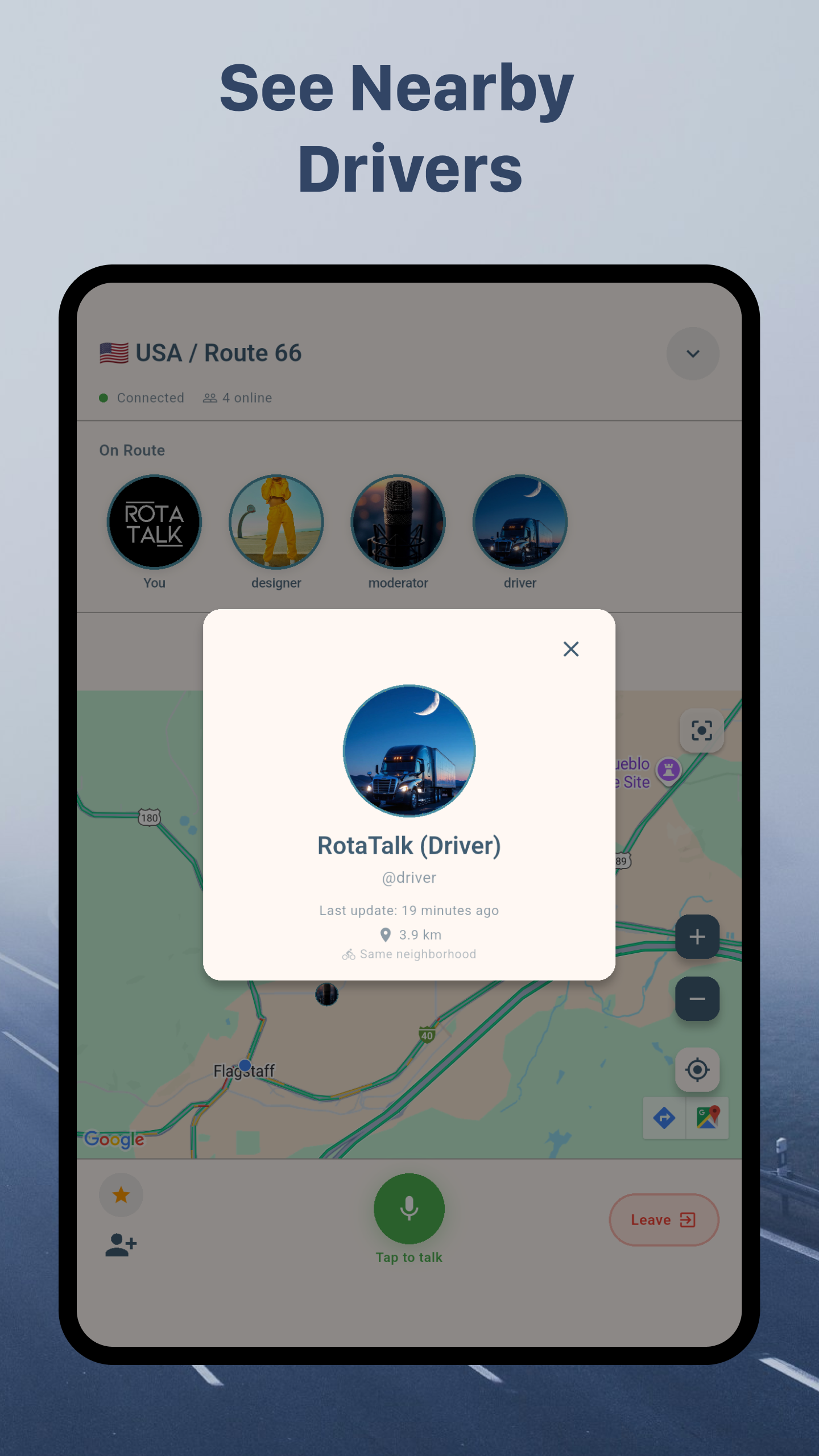 RotaTalk Android 7-inch Tablet See Nearby Drivers Screen