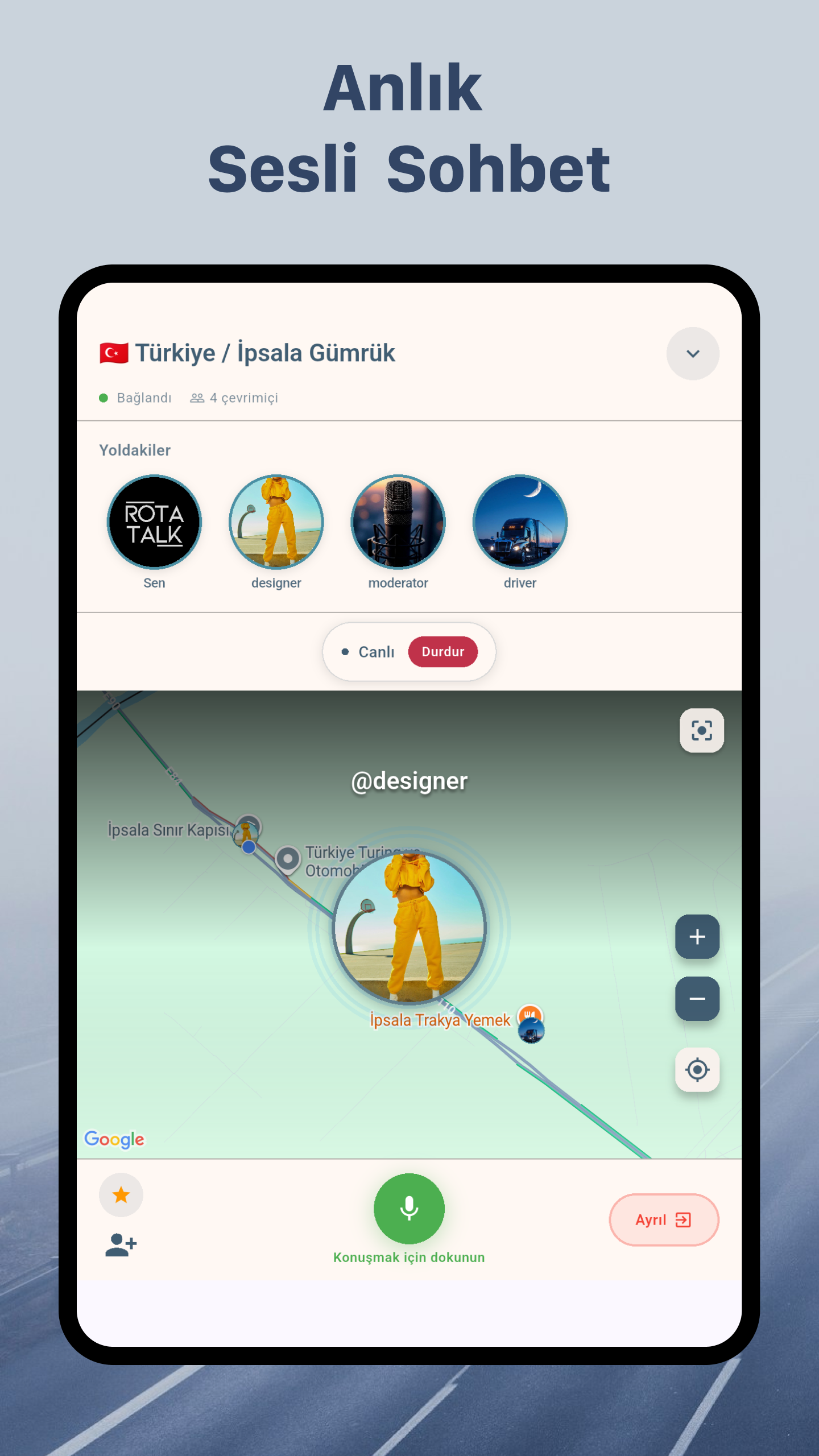 RotaTalk Android 7-inç Tablet Sesli Sohbet Ekranı
