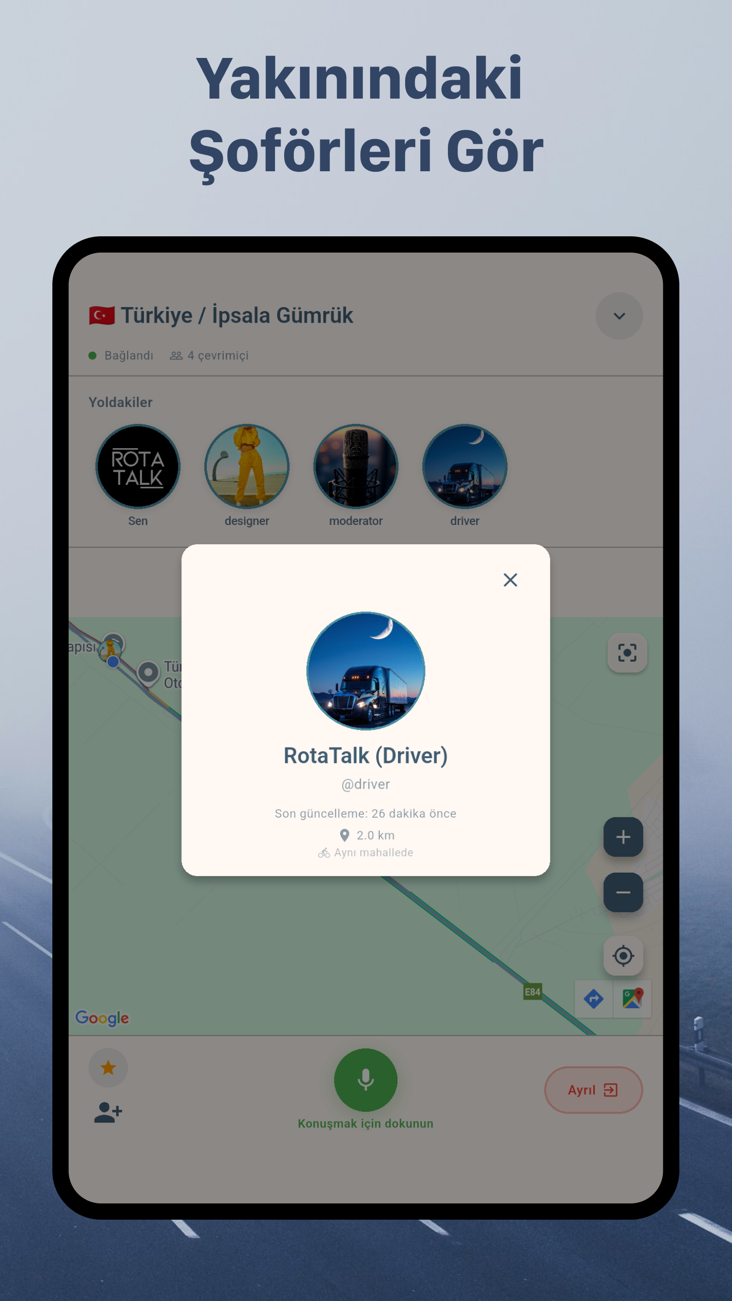 RotaTalk Android 7-inç Tablet Yakınındaki Şoförleri Görme Ekranı
